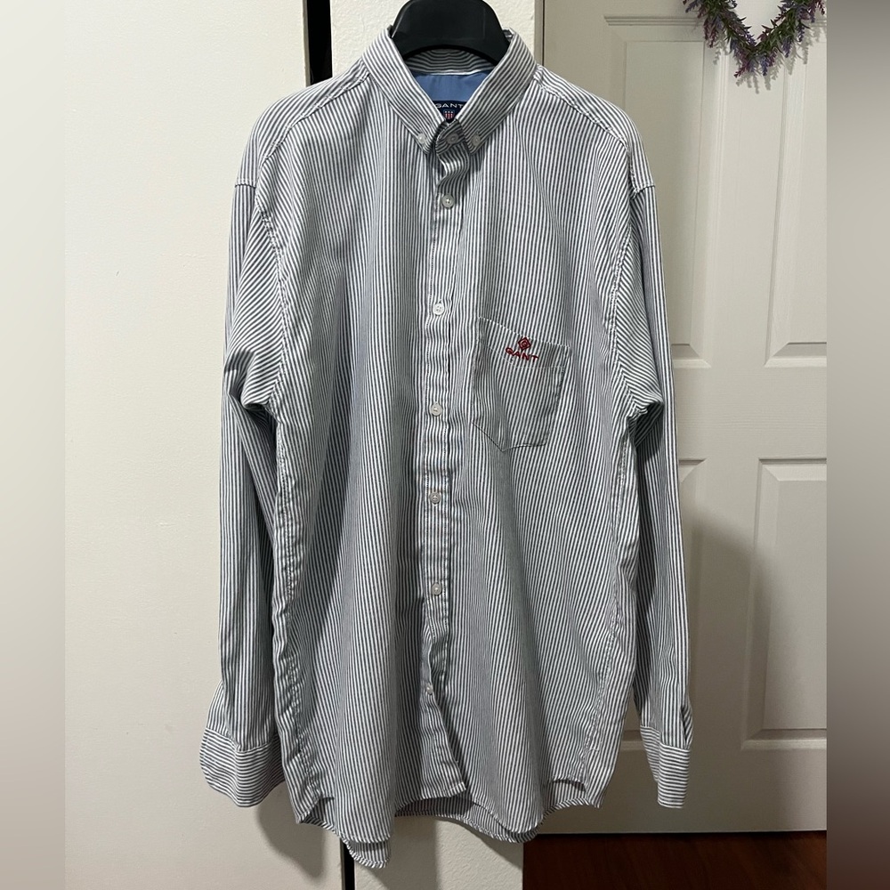 Gant Men's Blue and White Pinstripe Oxford Button-Down Shirt